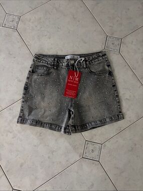 New Max Grey Studded Denim Shorts for Women